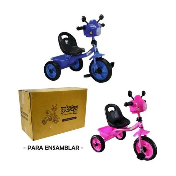 Triciclo con luz y sonido 70x55x45 cm (en caja para ensamblar) x1 colores surtidos