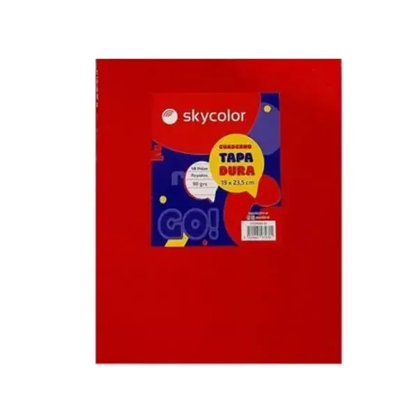 Cuaderno tapa dura skycolor clase 19x23,5 x48 hs.raya rojo