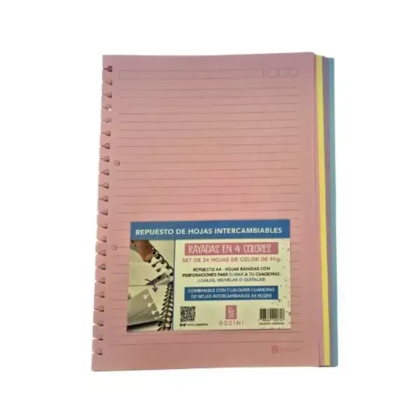 Repuesto a4 para cuaderno rozini intercambiable color 24 hjs.raya
