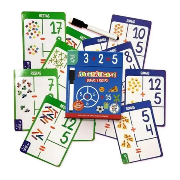 Matemáticas 1 - sumas y restas - cartas con libro y marcador