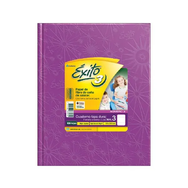 Cuaderno tapa dura Éxito 3 forr.19x23,5 x48 hs.ray.lila