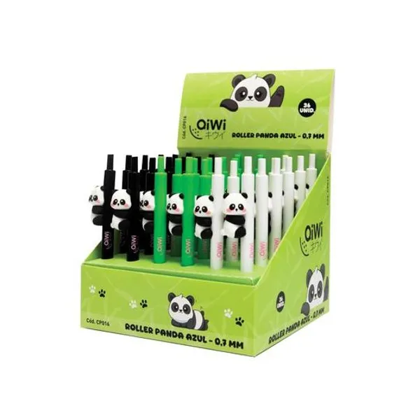 Bolígrafo retractil roller azul 0.7 mm panda x unidad qiwi