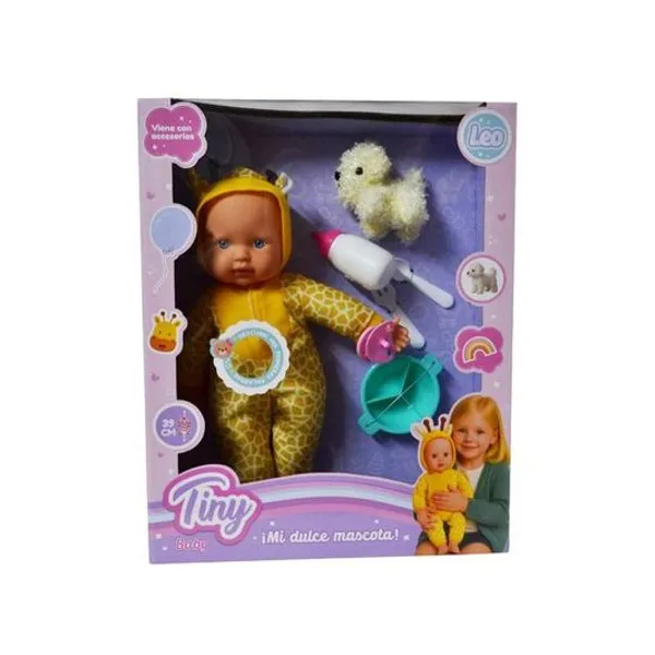 Bebé Tiny jirafa 39 cm con mascota y accesorios en caja 35x44x12 cm modelos surtidos