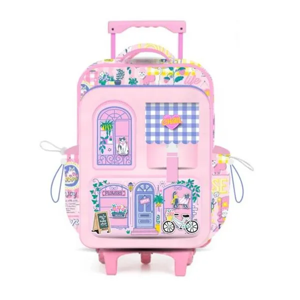 Mochila carro 17" my house blooming cats pink