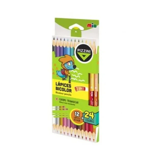 Lápiz bicolor triangular largo caja x12 Pizzini -