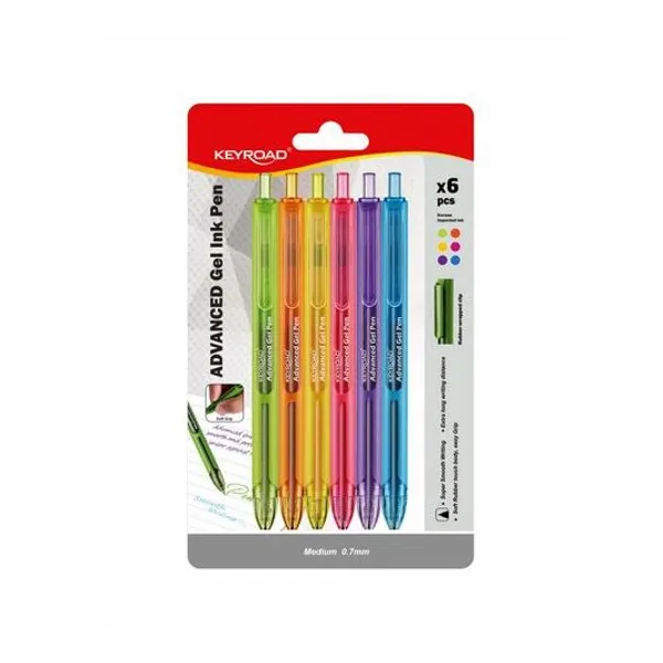 Bolígrafo retractil gel 0.7 mm blister x6 unidades Keyroad