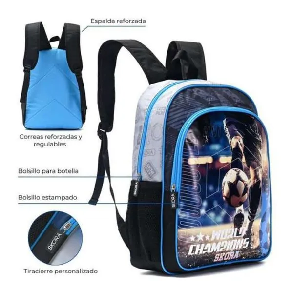 Mochila fútbol word 16 pulg champions con llavero 40x29x17 cm