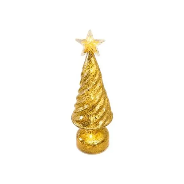 Árbol de navidad acrílico dorado con luz a pila 25 cm x1