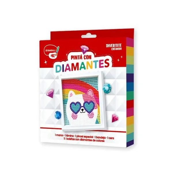 Set pintura diamante gato 16 piezas en caja 17.5x17.5 cm Simball