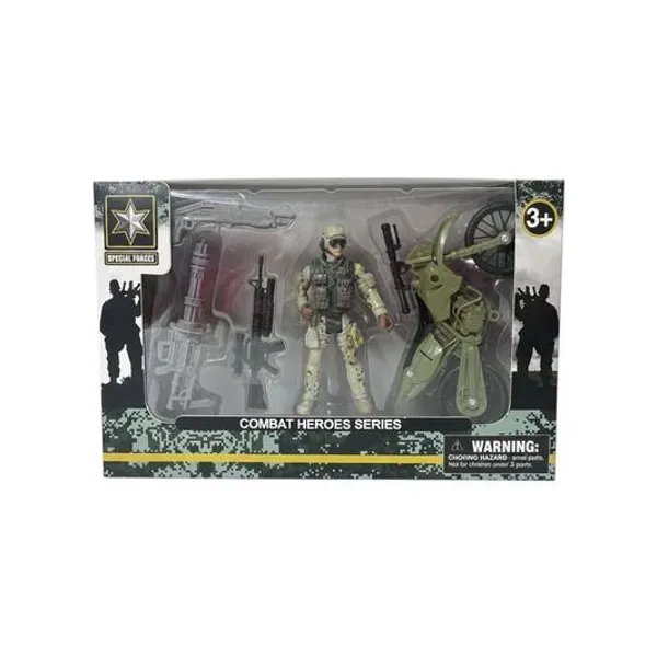 Soldado con vehiculo y accesorios en caja con visor 15x24 cm 2 modelos