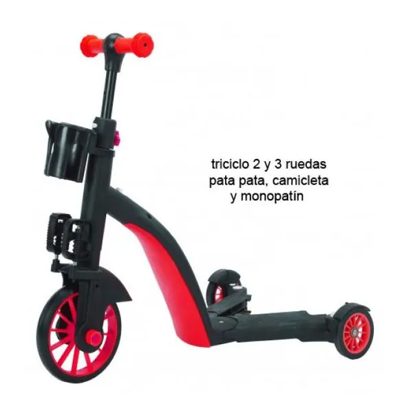 Monopatín rojo 7 en 1 adaptable para nenes desde los 2 años en adelante.