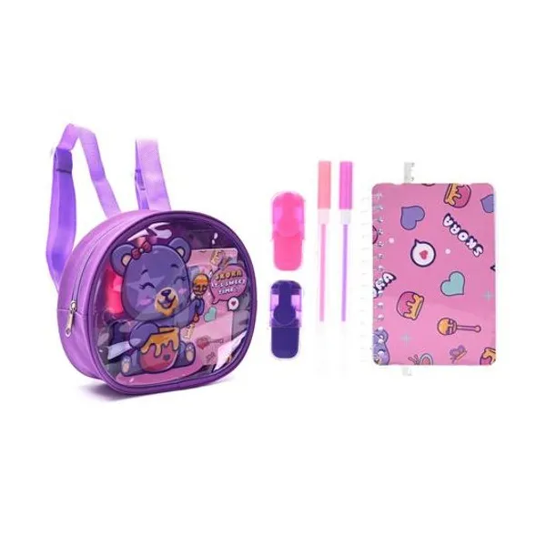 Mochila con set de útiles gatito 21x8x19 cm Skora