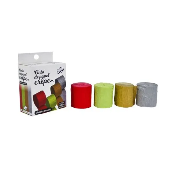 Cinta de papel crepe metalizado caja x4 rollos de 4.5cmx10 mts Sifap
