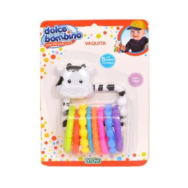 Dolce bambino happy cow rattle with 8 rings