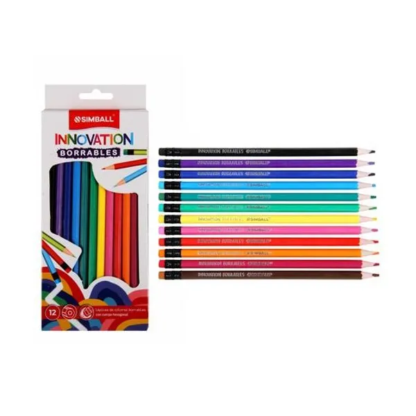 Lápiz de color largo innovation borrables caja x12 unidades Simball