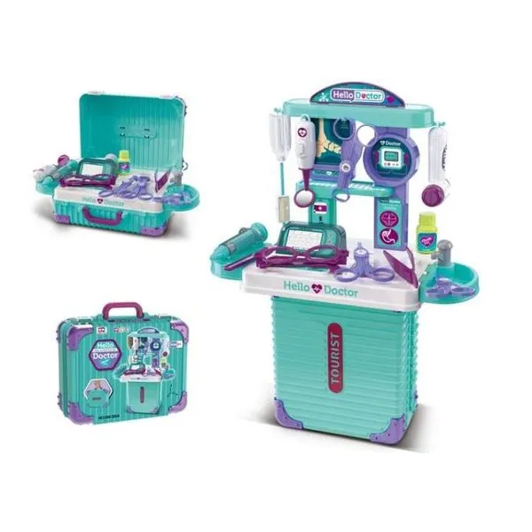 Valija sala de doctor. con accesorios que simulan instrumental médico