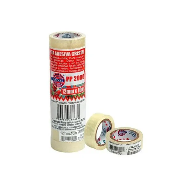 Cinta adhesiva pp cristal 12mmx10 mts tubo x10 unidades eurocel