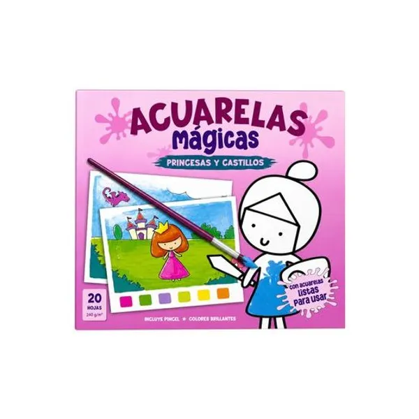 Libro block para pintar acuarelas magicas: princesas y castillos 20x20 cm