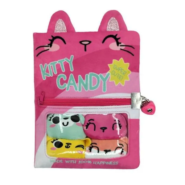 Diario plush a5 rayado con mini peluches con candado kitty candy