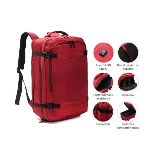 Mochila 18" espalda portanotebook travel cherry con cinta para valija Skora