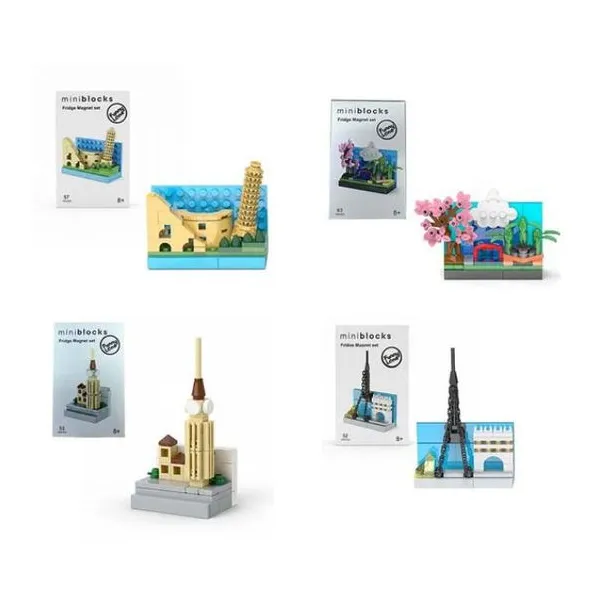 Set bloques travel fridge magnet 4 diseños en display box