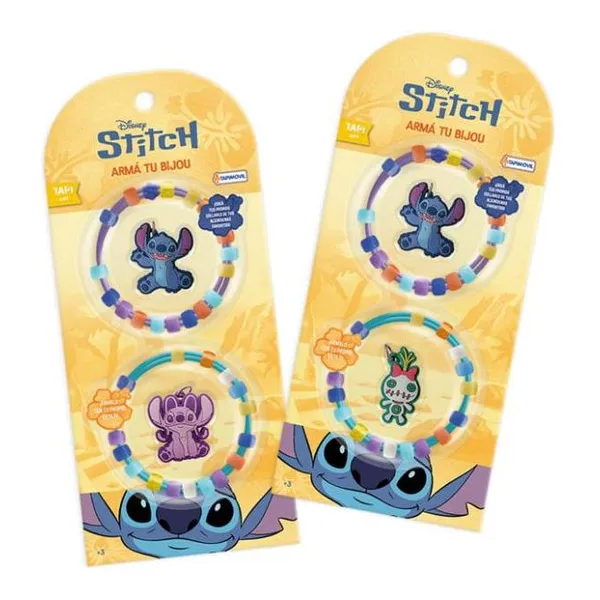 Set bijou con 2 dijes Stitch cuerdas de goma y canutillos