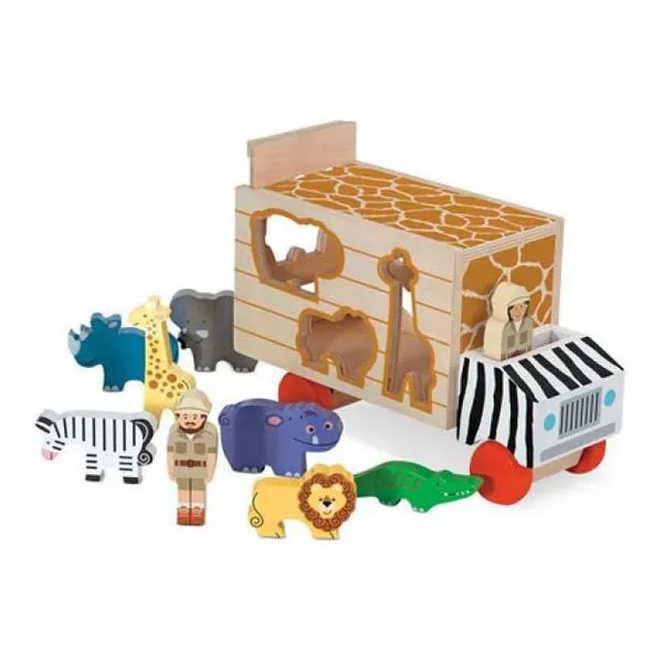 Melissa & doug camión safari de madera con 7 animales + 2 personas