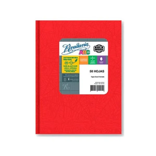 Cuaderno tapa dura Rivadavia abc aula universal x50 hs.cuad.rojo araña