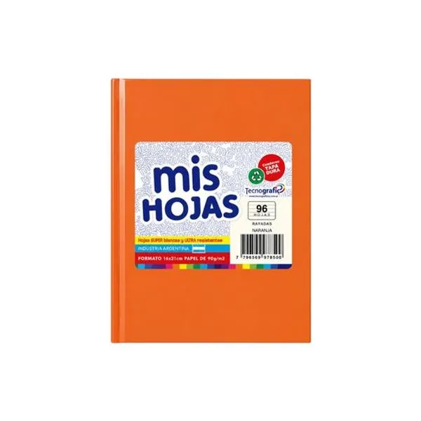 Cuaderno 16x21 rayado 96 hojas tapa dura naranja araña mis hojas