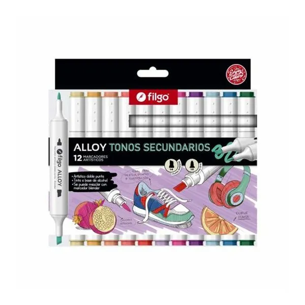 Marcador doble punta tonos secundarios alloy caja x12 unidades Filgo - allym