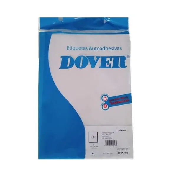 Etiquetas ueta autoadhesiva blanca a4 en bolsa x100 unidades dover