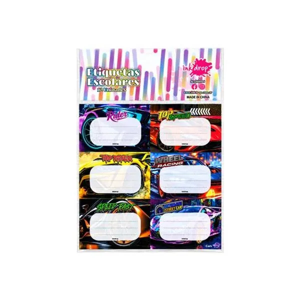 Rótulo 7x4.5 cm cars bolsa x12 inkdrop