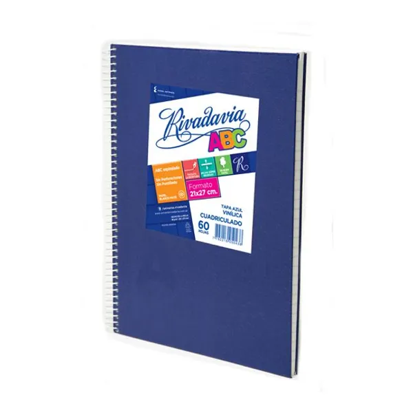 Cuaderno espiral a4 Rivadavia abc vinílico 60 hs.cuadro azul