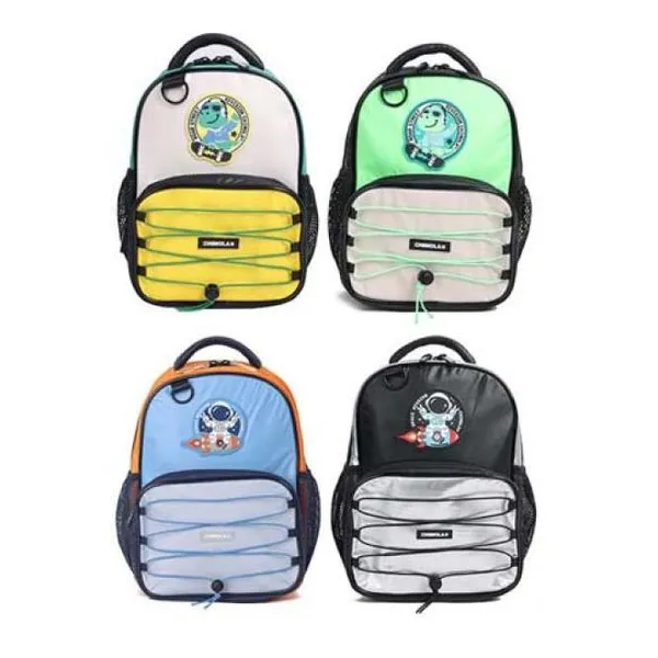 Mochila espalda colorblock boy 12" space blue y silver, dino gray y green