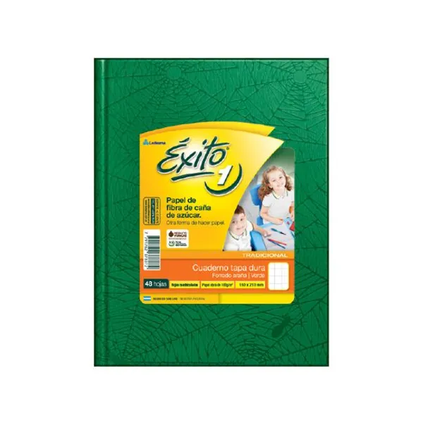 Cuaderno tapa dura Éxito 1 forr. x48 hs.cuad.verde