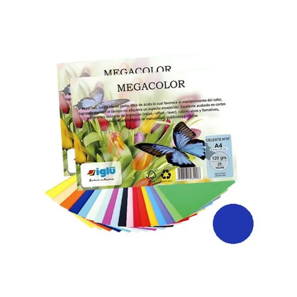 Papel iglu megacolor m06 azul oscuro tamaño a4 120 grsx 25 hs