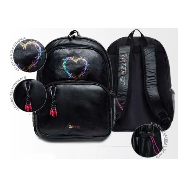 Mochila de 17" de espalda con estampa holográfica de corazón