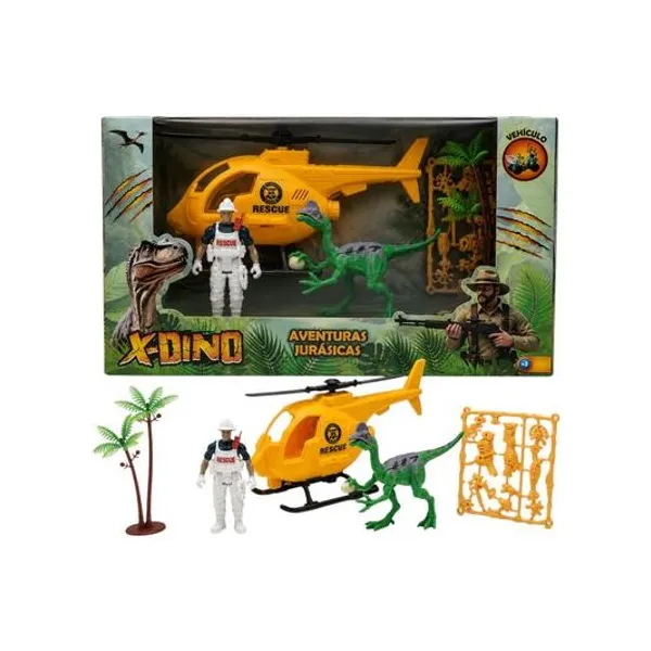 Set x-dino dino con helicóptero en caja 28x18x11 cm