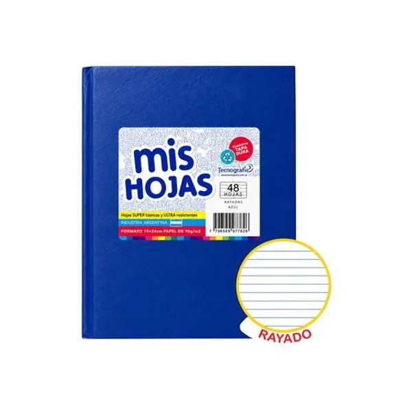 Cuaderno 19x24 rayado 48 hojas tapa dura azul araña mis hojas