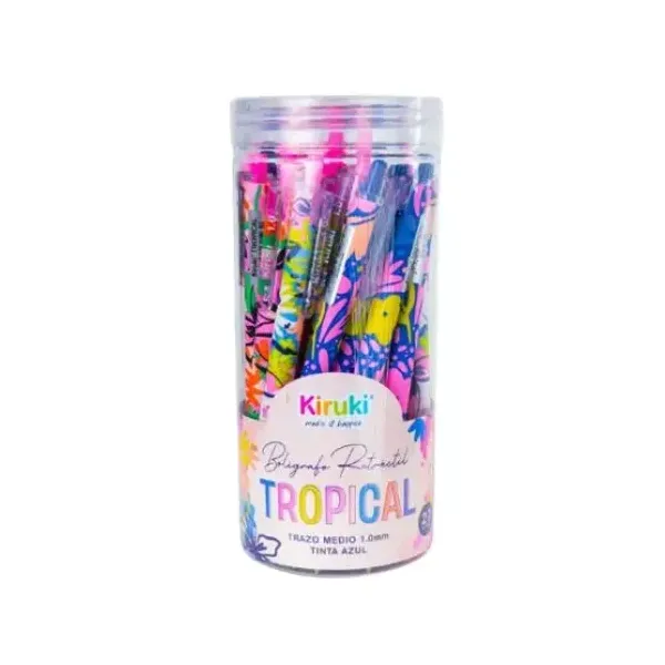 Bolígrafo retractil kiruki tropical azul pote x27 unid.