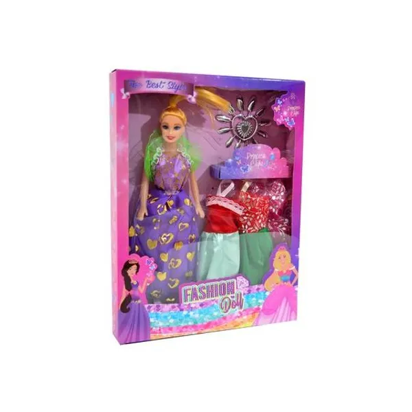 Muñeca fashion con accesorios en caja 24x32 cm