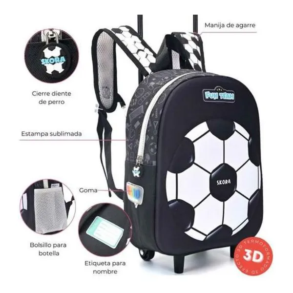 Mochila carro petit termoformada fútbol 22x30x10 cm 12 pulg