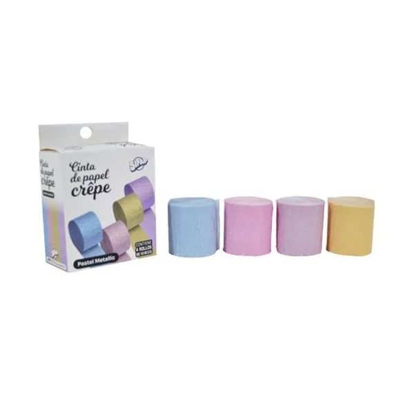 Cinta de papel crepe metalizado pastel caja x4 rollos de 4.5cmx10 mts Sifap