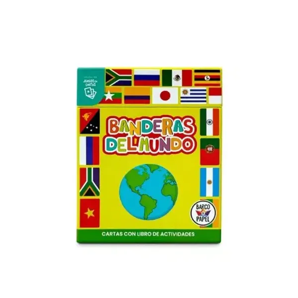 Cartas educativas barco de papel banderas del mundo