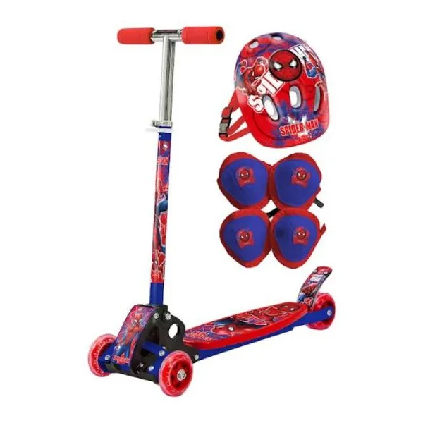 Monopatin plegable metal spiderman+kit de proteccion 77 66 13 cm (hasta 45 kg)