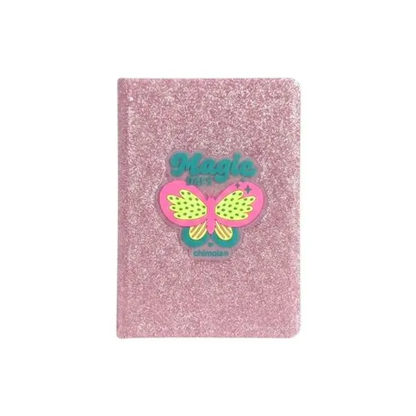 Cuaderno 14.5x21 cm rayado glitter butterfly chimola