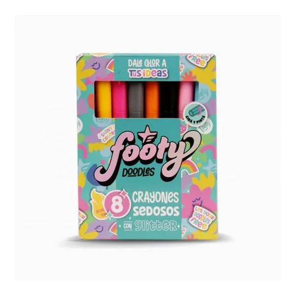 Crayón retractil con gliter dodles caja x8 uniddades footy