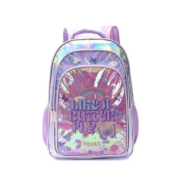 Mochila 18" espalda rainbow arcoiris mariposas Skora