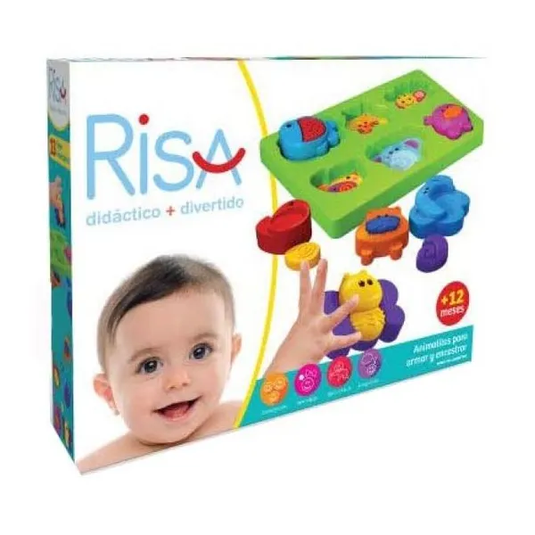 Base con stickers + 12 piezas encastrables para armar 6 animalitos