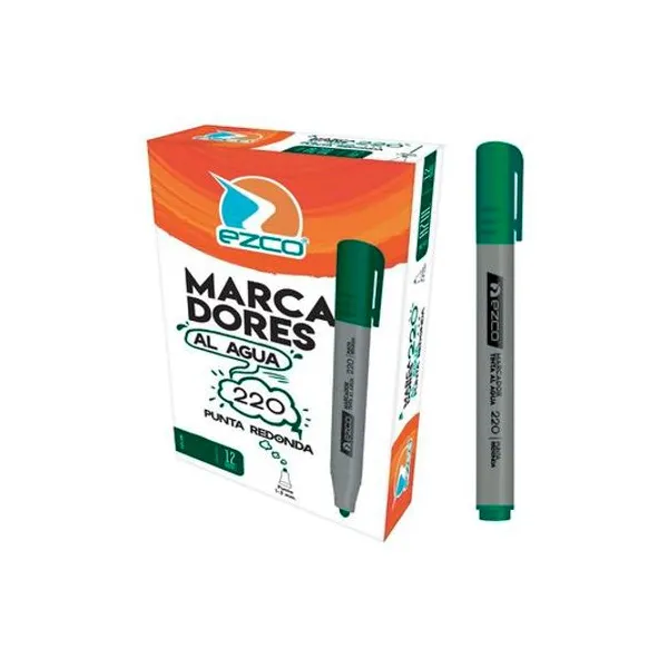 Marcador al agua punta redonda 220 verde x12
